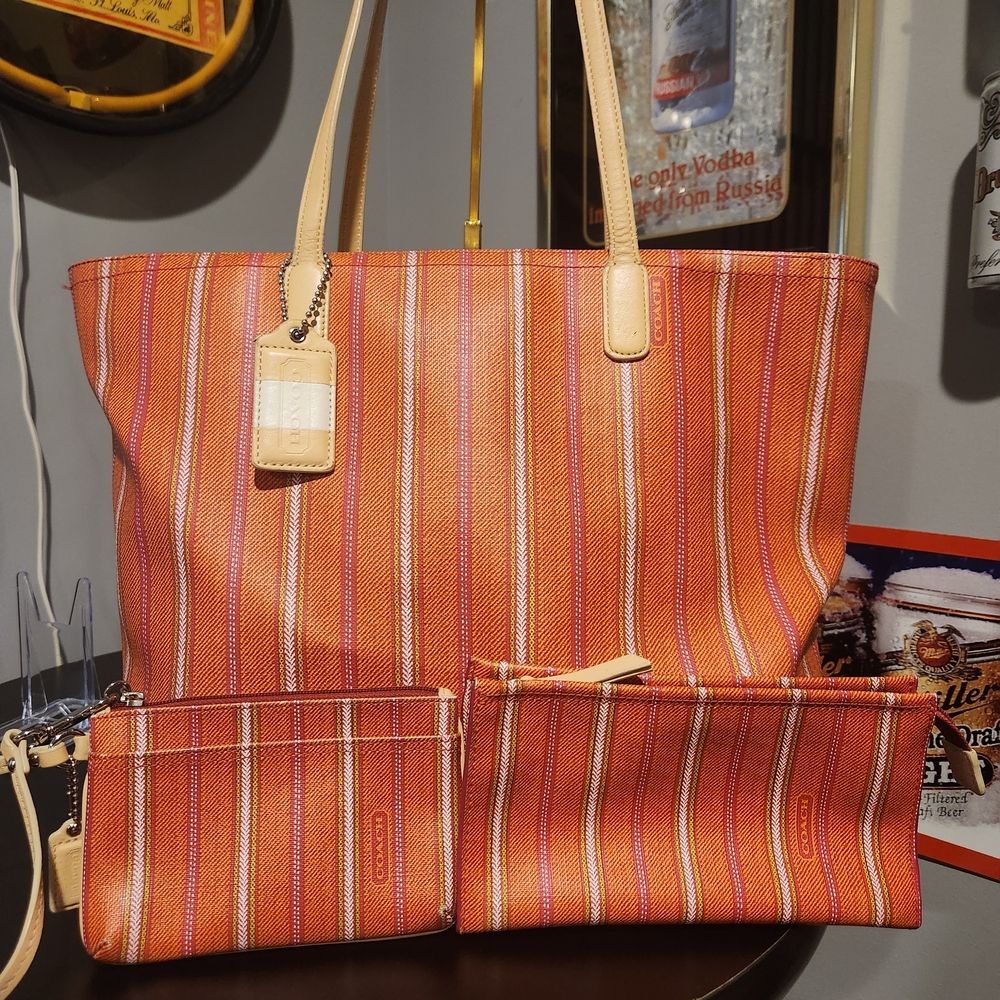 Coach Legacy Weekend Stripe Tote 3 Piece Set